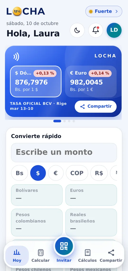 App Locha: tasa oficial del dólar y el euro de hoy